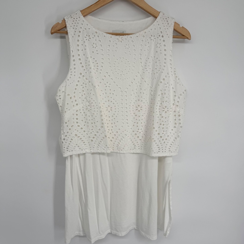 J. Jill White Top Eyelet Lace Layered‎ Sleeveless Tunic Womens Medium Modal